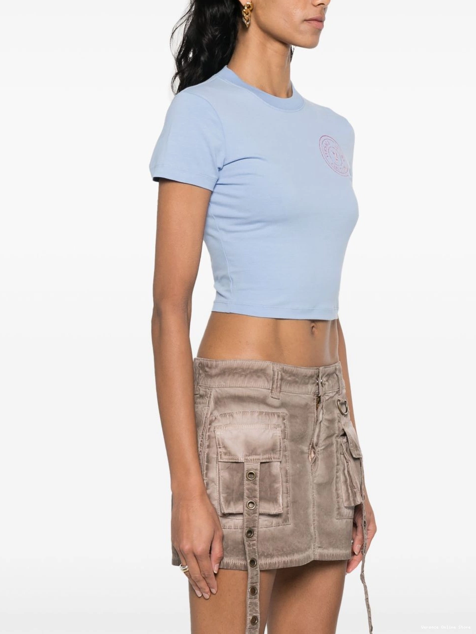 Cheap T-shirt cotton Women glitter-logo Versace Jeans cropped Couture 0805